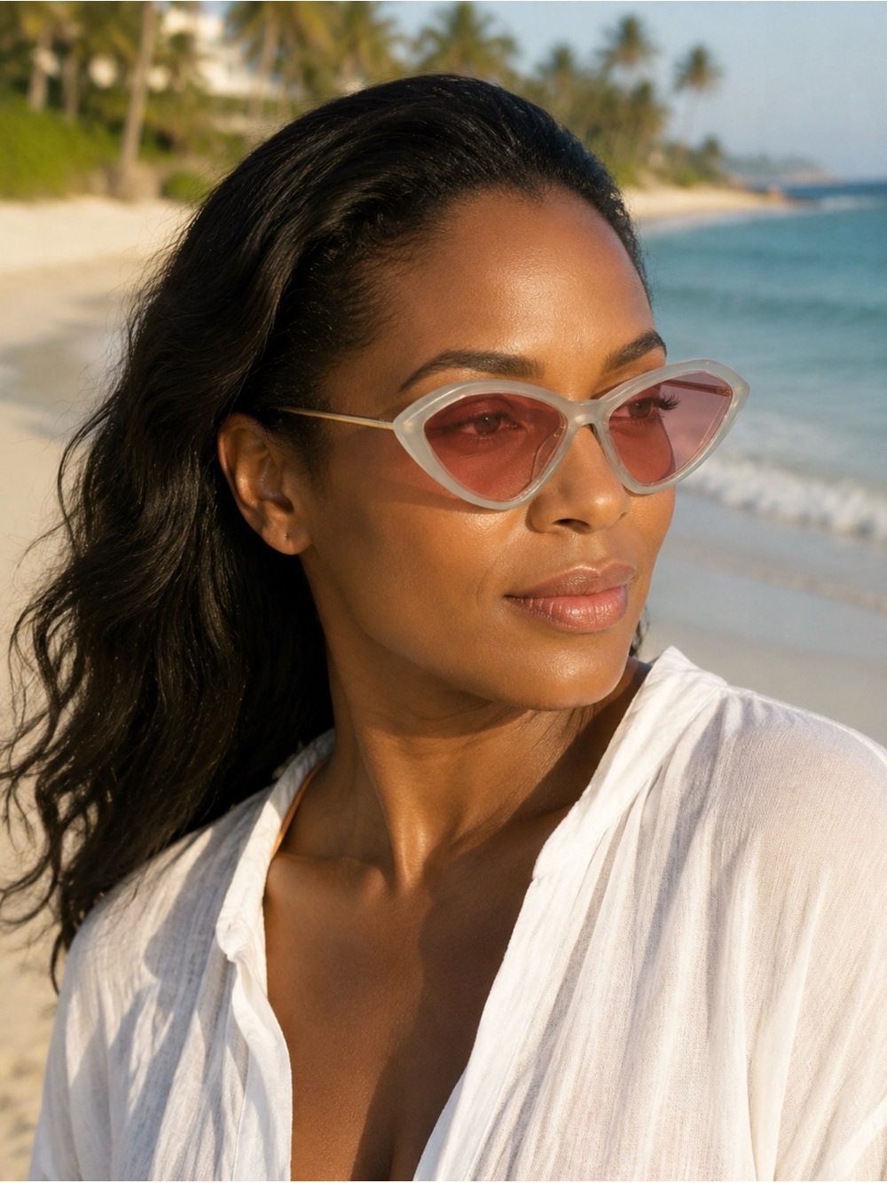 Sportmax Translucent Cat-Eye Sunglasses with Rose Lenses